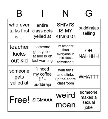 school bingo Card