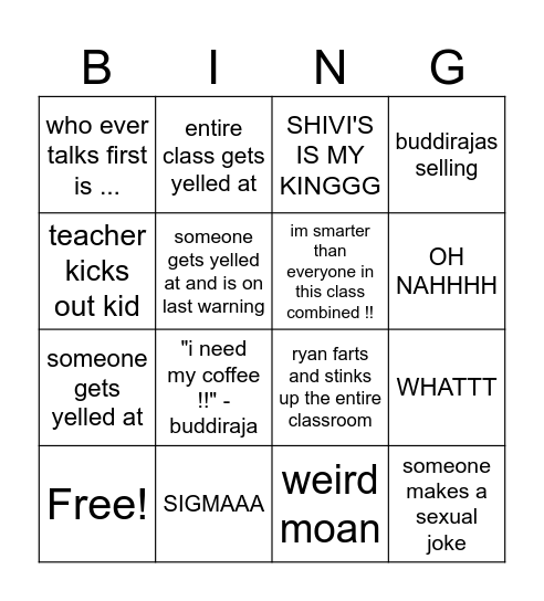 school bingo Card