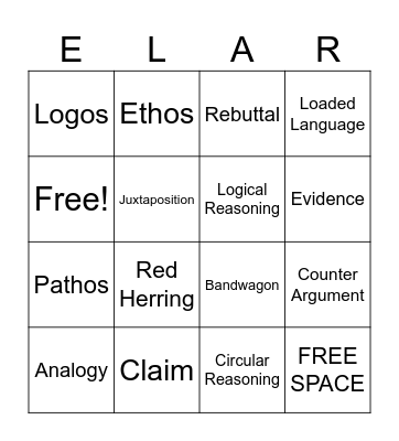 Argumentative Bingo Card