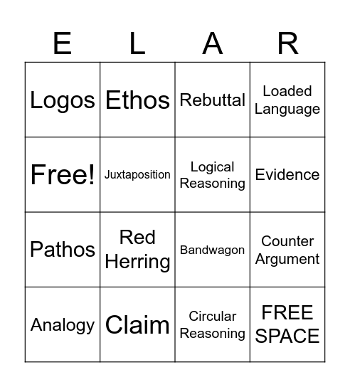Argumentative Bingo Card