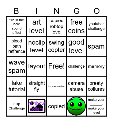 geometry dash recent tab Bingo Card