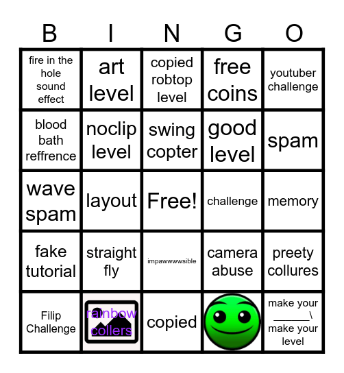 geometry dash recent tab Bingo Card