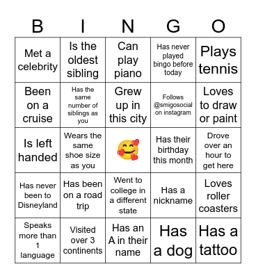 Get to know each other! Bingo Card