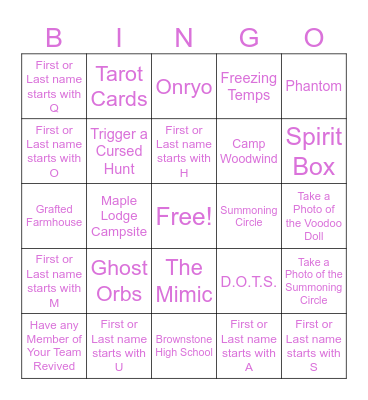 Phasmophobia Bingo Card