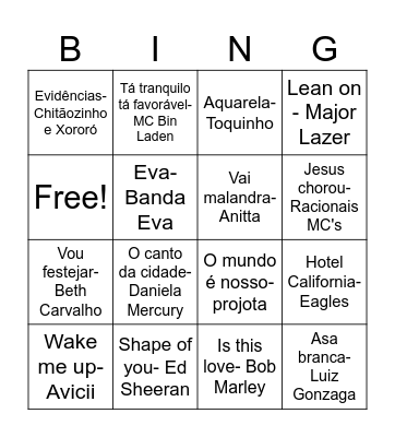 Bingo Musical Bingo Card