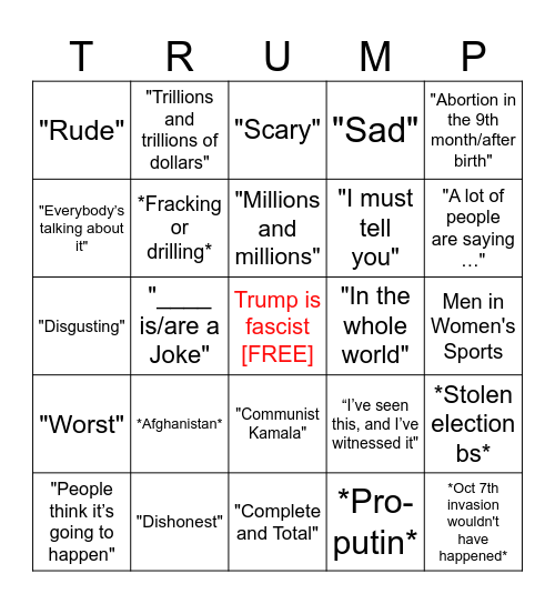 Presidential Debate Card Bingo Card