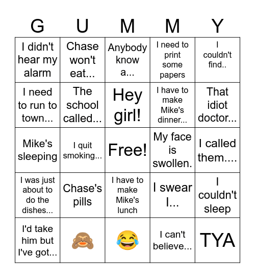 Gummy Sue Bingo Card