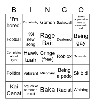 Ryan is in call, it's time for bingo Card