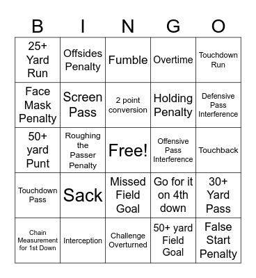 Football Bingo Card