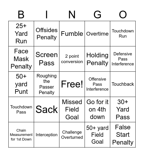 Football Bingo Card