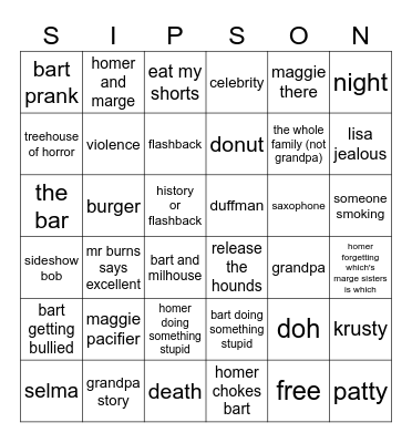 simpsons bingo 6x6 Bingo Card
