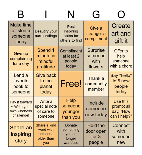 21 Days of Kindness Bingo Card