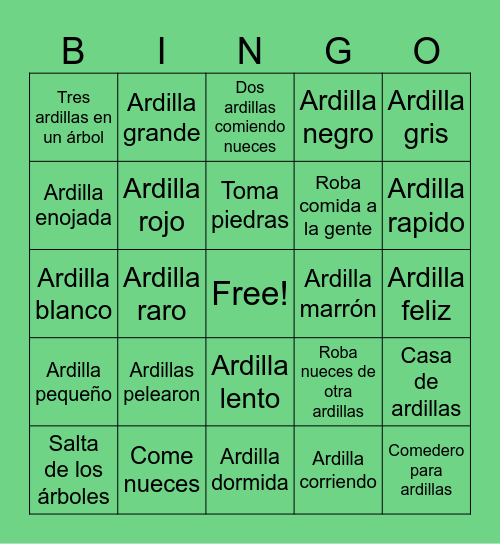 Viendo de Ardillas BINGO Card