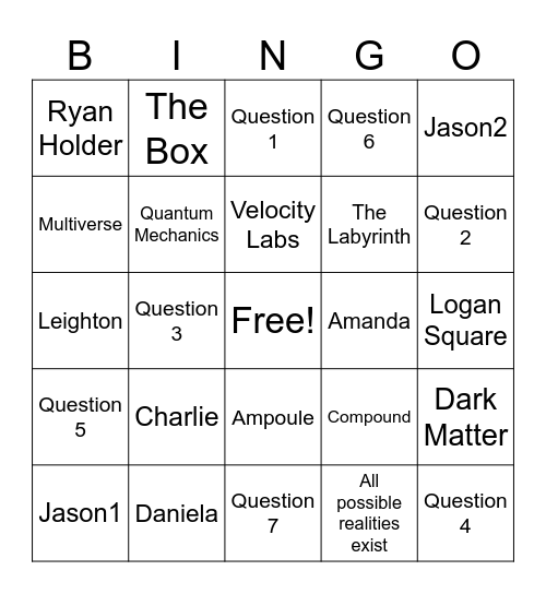 Dark Matter Bingo Card