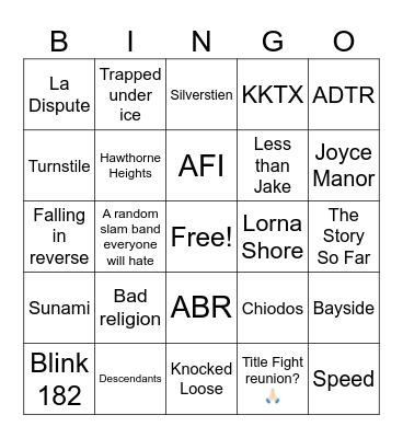 warped tour bingo Card
