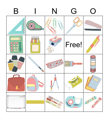 School supplies Bingo Card