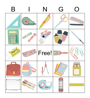 School supplies Bingo Card