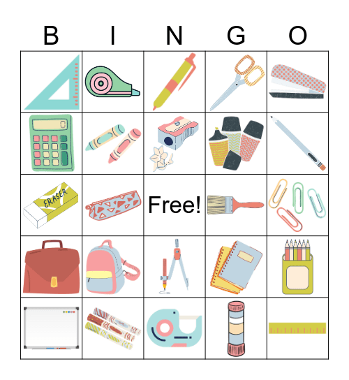 School supplies Bingo Card