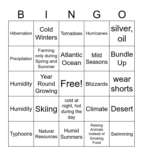 Climate Bingo Card