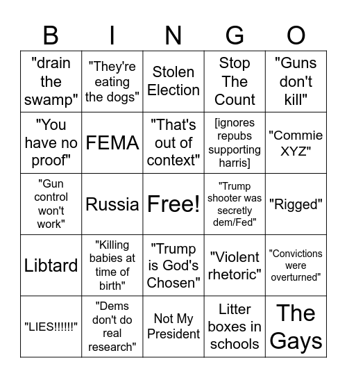 MAGA Talking Points Bingo Card