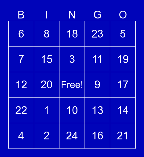 TEST BINGO CARDS Bingo Card