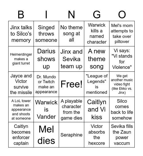 Arcane Bingo Card