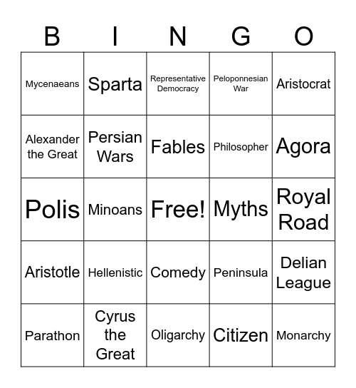 Ancient Greece Bingo Card