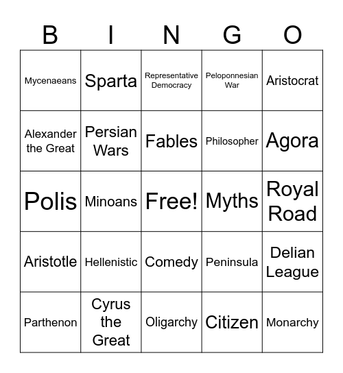 Greece Bingo Card
