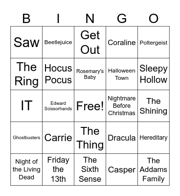 Halloween Movies Bingo Card