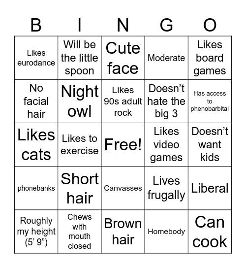 CyberTrash’s Dream Man Bingo Card