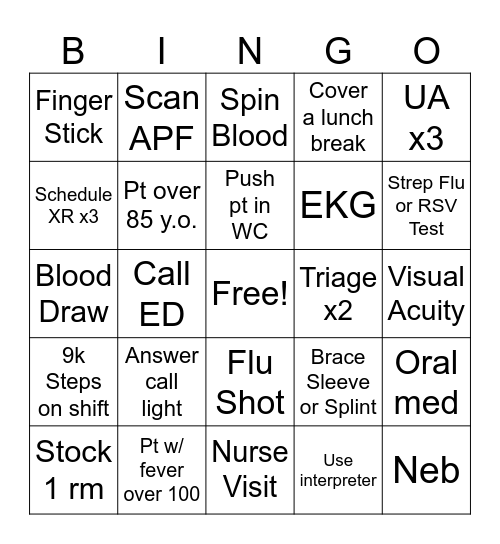 UC Shift Bingo Card