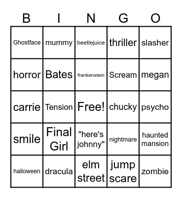 Film Club : Halloween Bingo Card