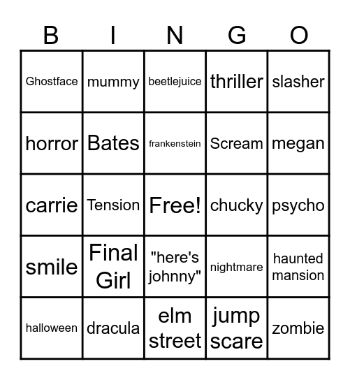 Film Club : Halloween Bingo Card
