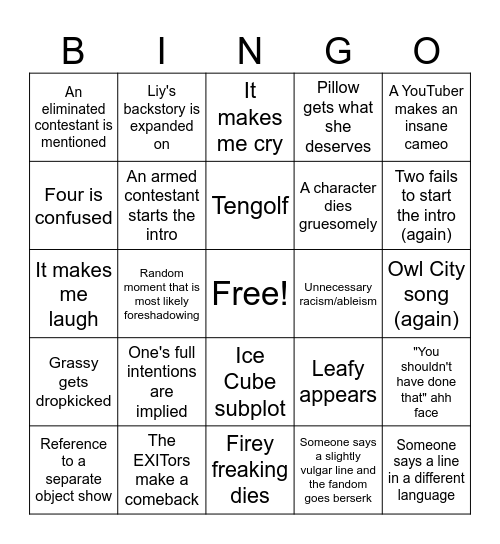 TPOT 14 Prediction Bingo Card