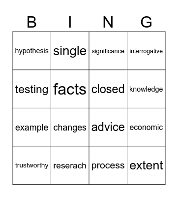 inquiry question bingo Card