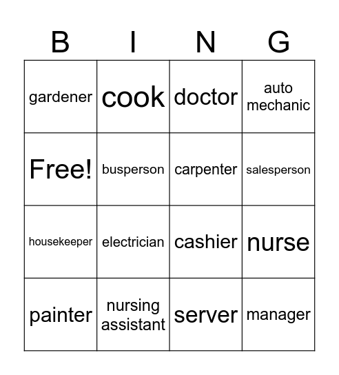 Jobs Bingo Card