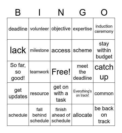 Projects Bingo Card