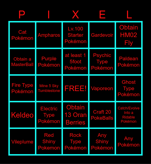 Pixelmon Bingo Card