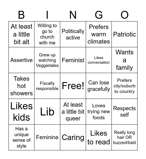Are you Joe's type? Bingo Card