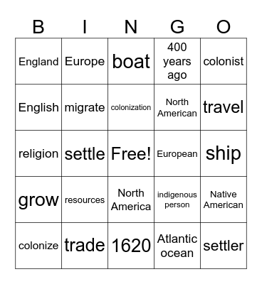 English Separatists Bingo Card