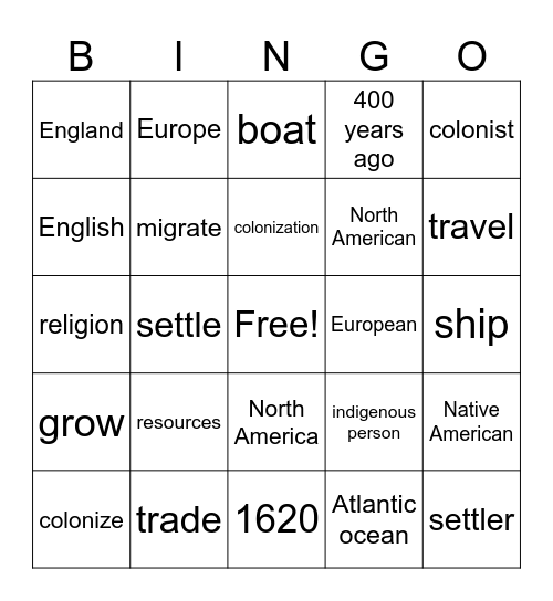 English Separatists Bingo Card