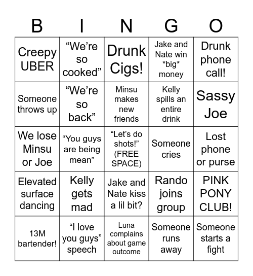 Nashville Bingo Card