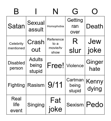 South Park Bingo Card