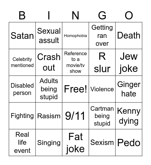 South Park Bingo Card