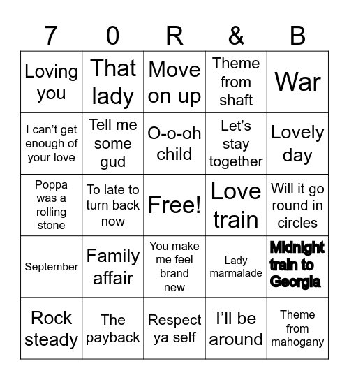 70s soul Bingo Card