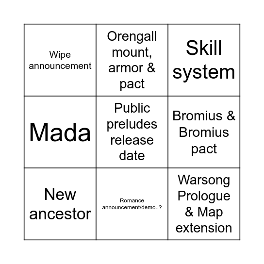 Soulframe devstream #2 Bingo Card