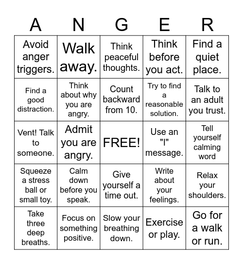 Common Ground 275 Anger Bingo Card