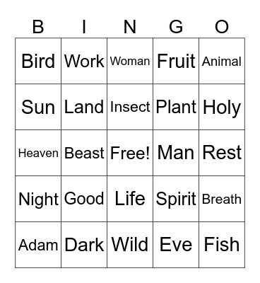 Creation Bingo Card