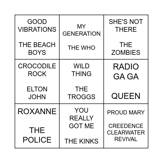 Music Bingo - GAME THREE Bingo Card