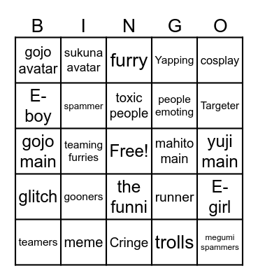 JJs bingo Card